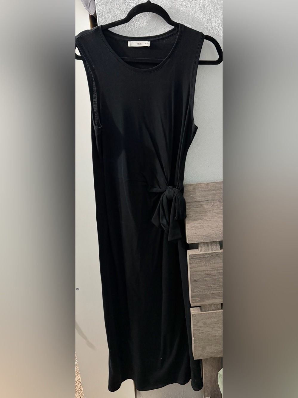 Mango Black Sleeveless Tie-Waist Midi Dress